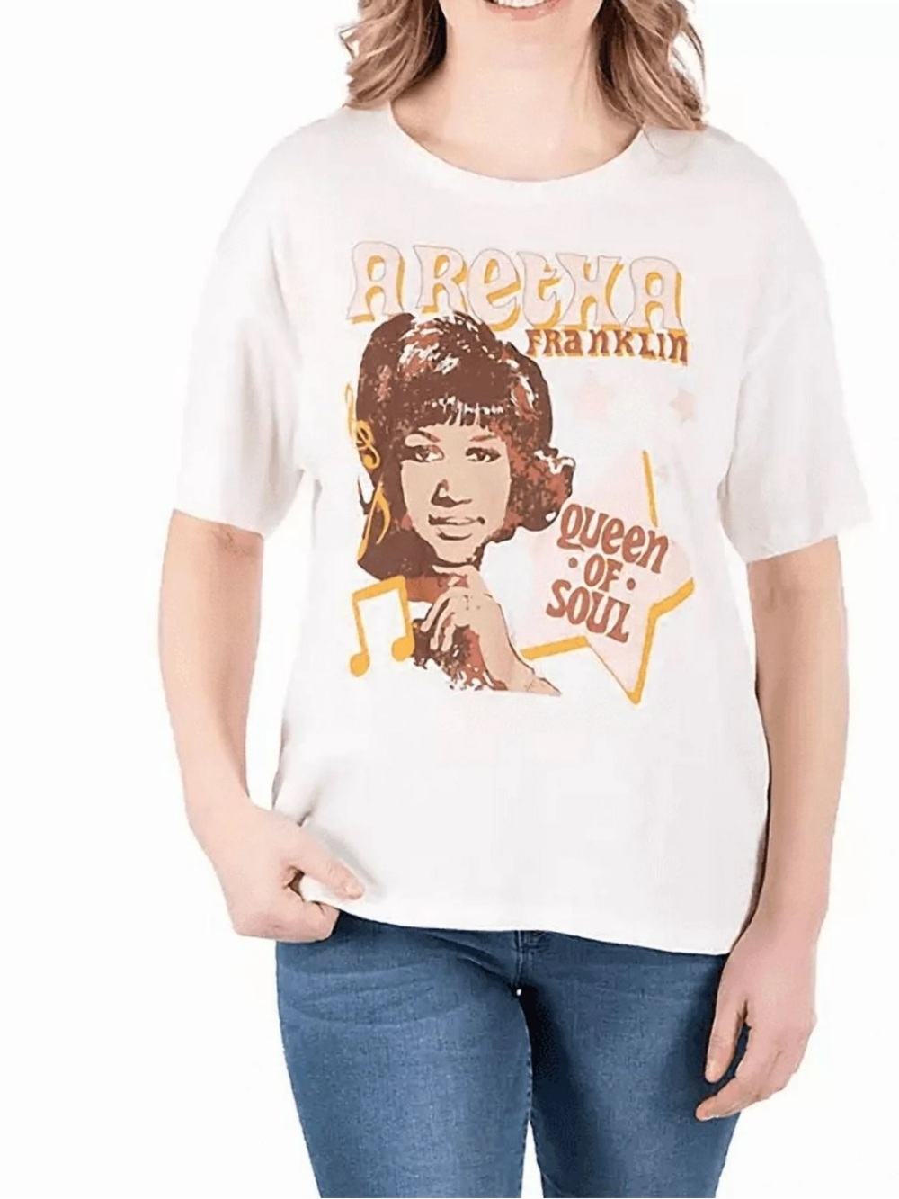 Aretha Franklin White Graphic Tee - Queen of Soul